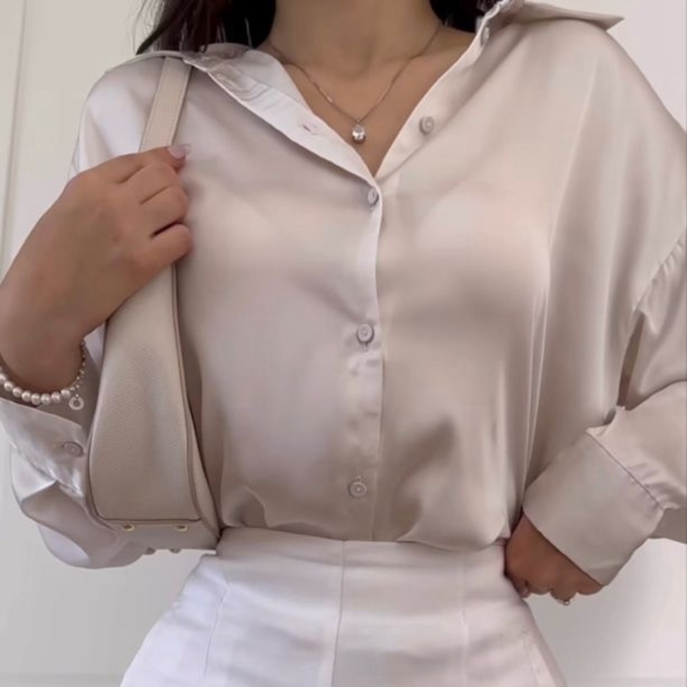 Zara Elegant Satin Effect Oyster White Blouse | Size XS